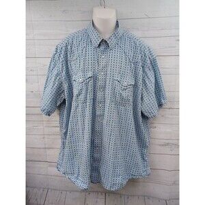 Panhandle Rough Stock Cowboy Rodeo Pearl Snaps Shirt White Blue Short Sleeve XXL